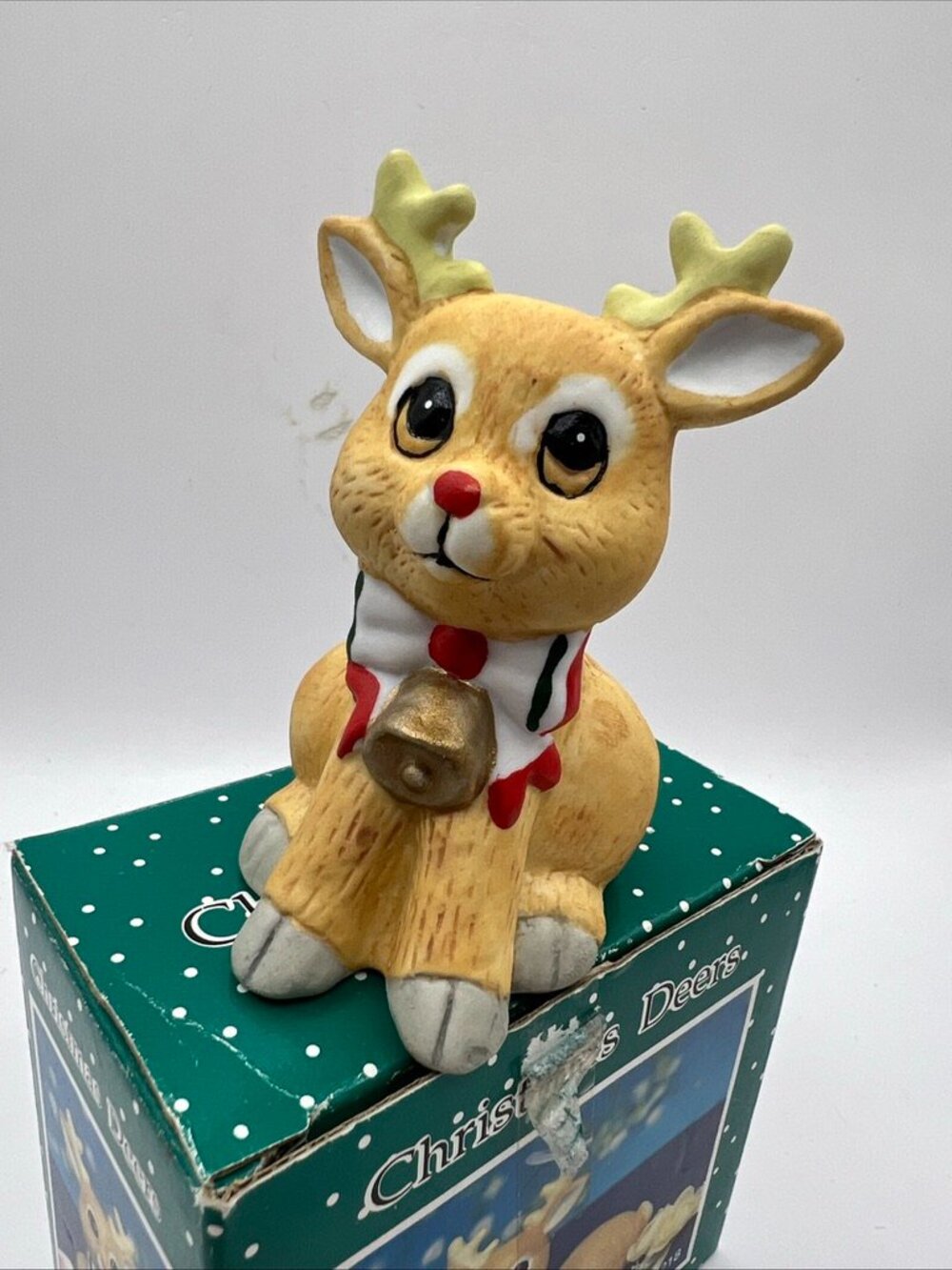 Vintage Hand Painted Ceramic Reindeer Christmas Figurine Rudolph 3 in